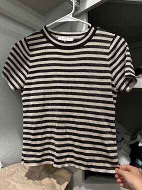 Sandro Striped Knit Top Black Cream Size S